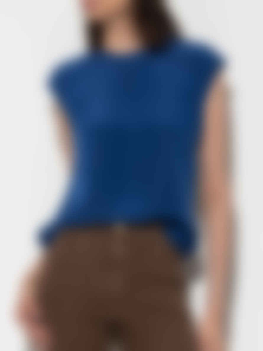 Luisa Cerano Top With Ribbed Detail Deep Blue