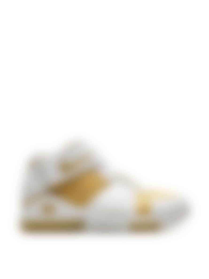 Nike White and Metallic Gold Zoom Lebron II Sneakers