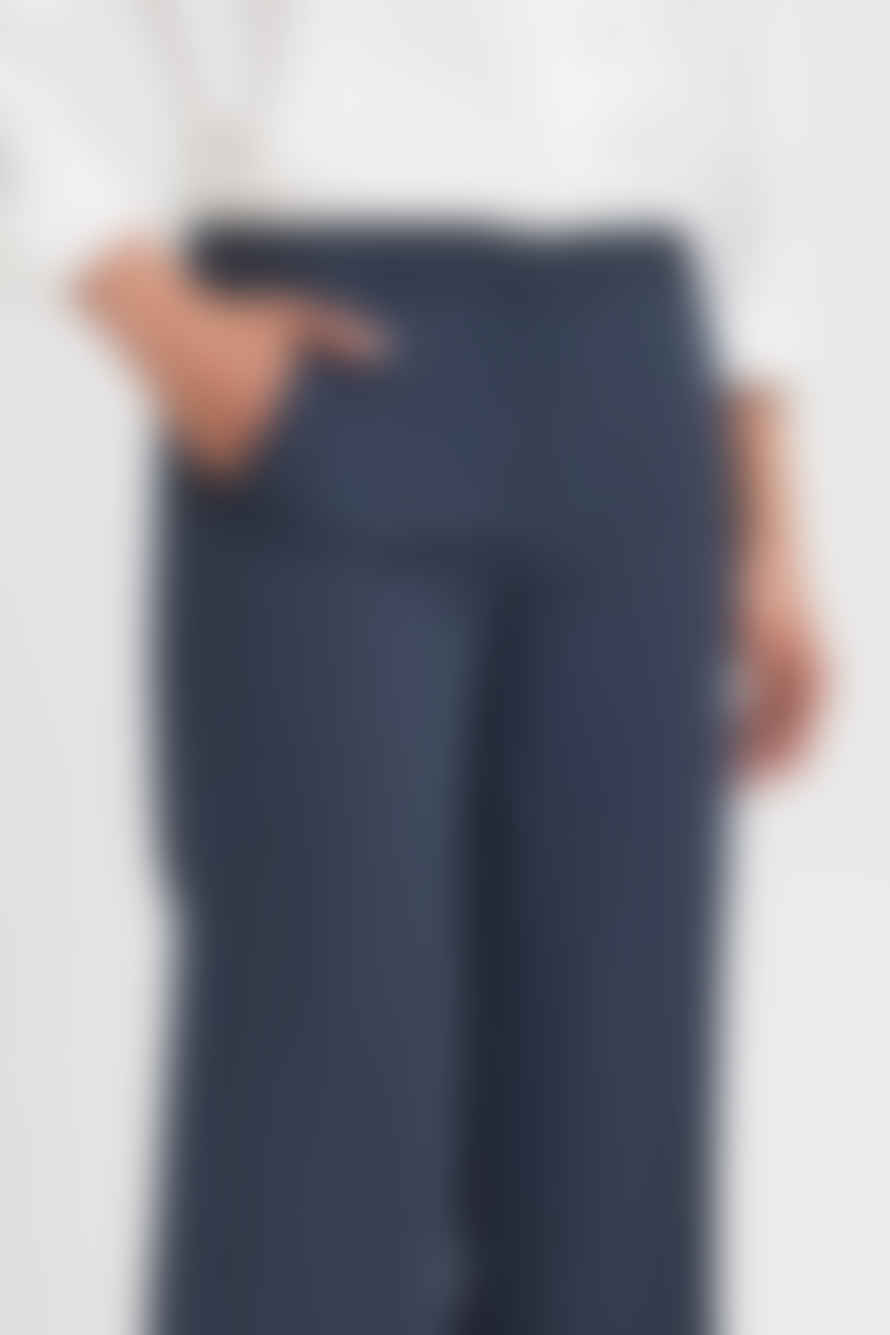 ICHI Ihlexi Dark Navy Casual Wide Leg Trousers