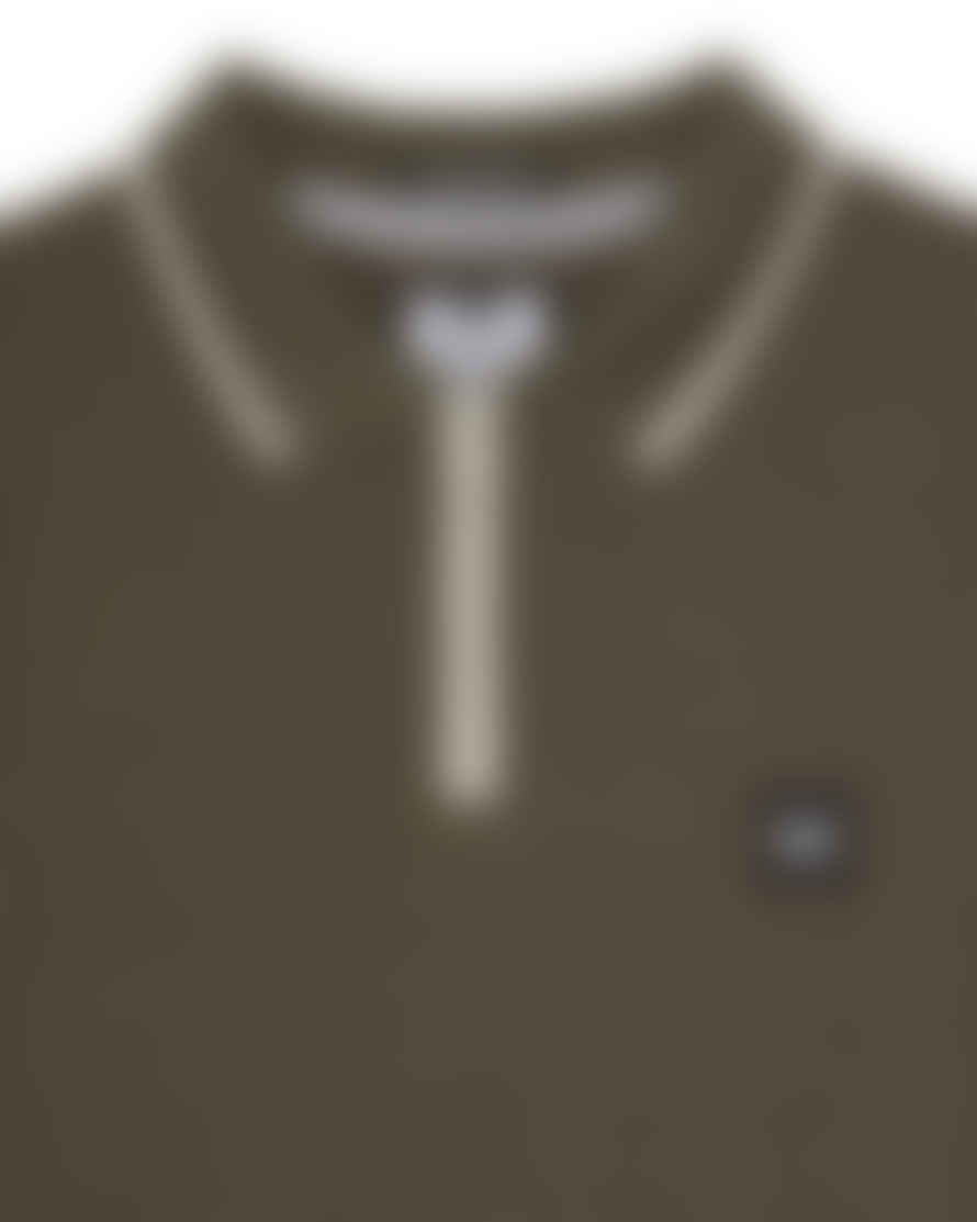 Weekend Offender Shore Zip Polo With Tipping In Castle Green/rhino