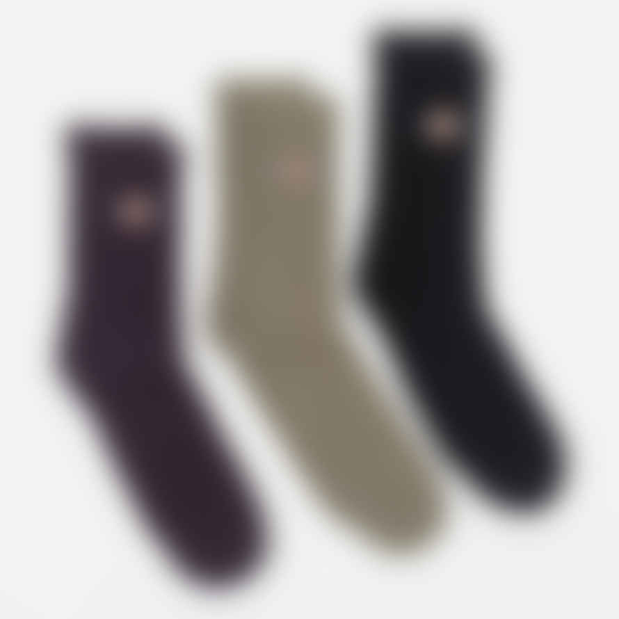 Dickies 3 Pack Valley Grove Logo Socks in Plum Purple