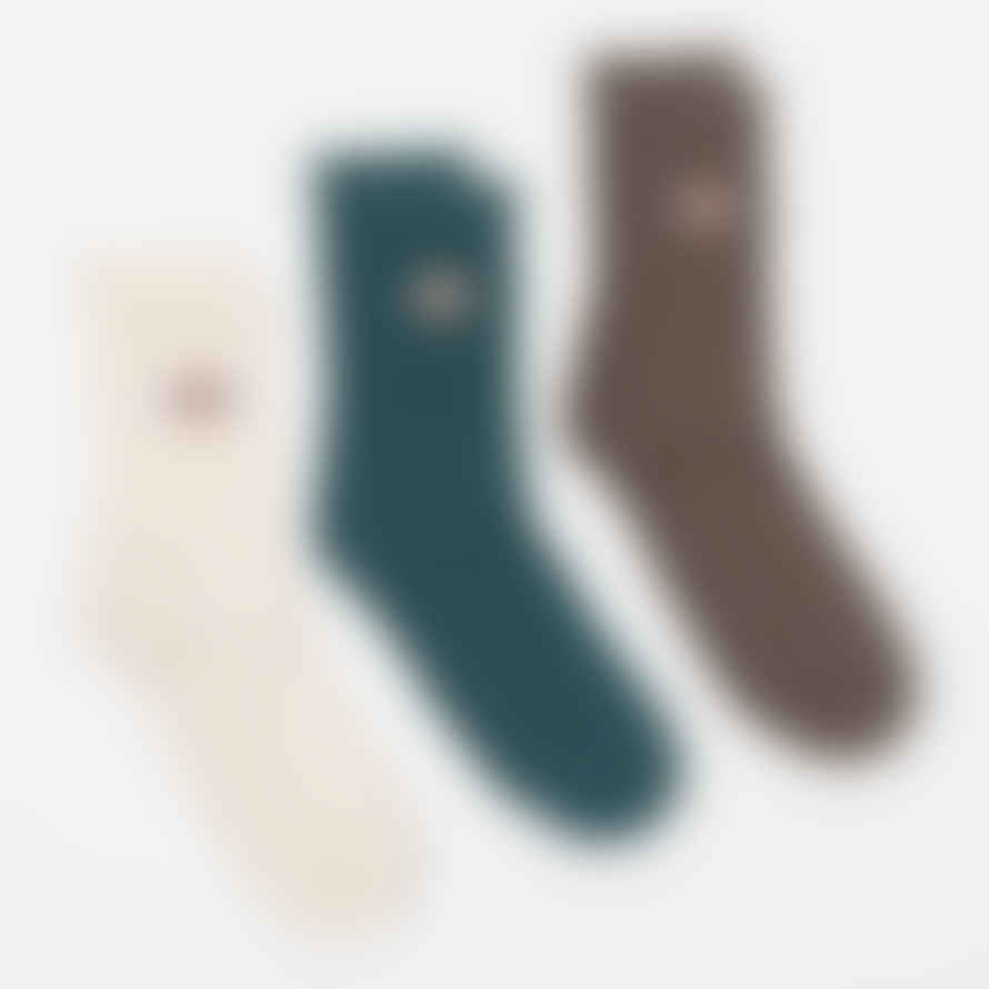 Dickies 3 Pack Valley Grove Logo Socks in Teal & Brown