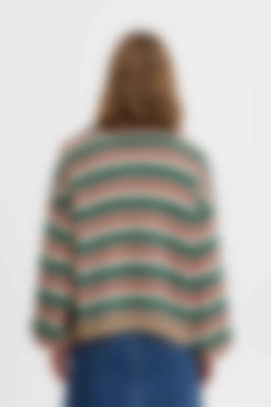 b.young Onero Striped Cardigan In Foliage Green Mix