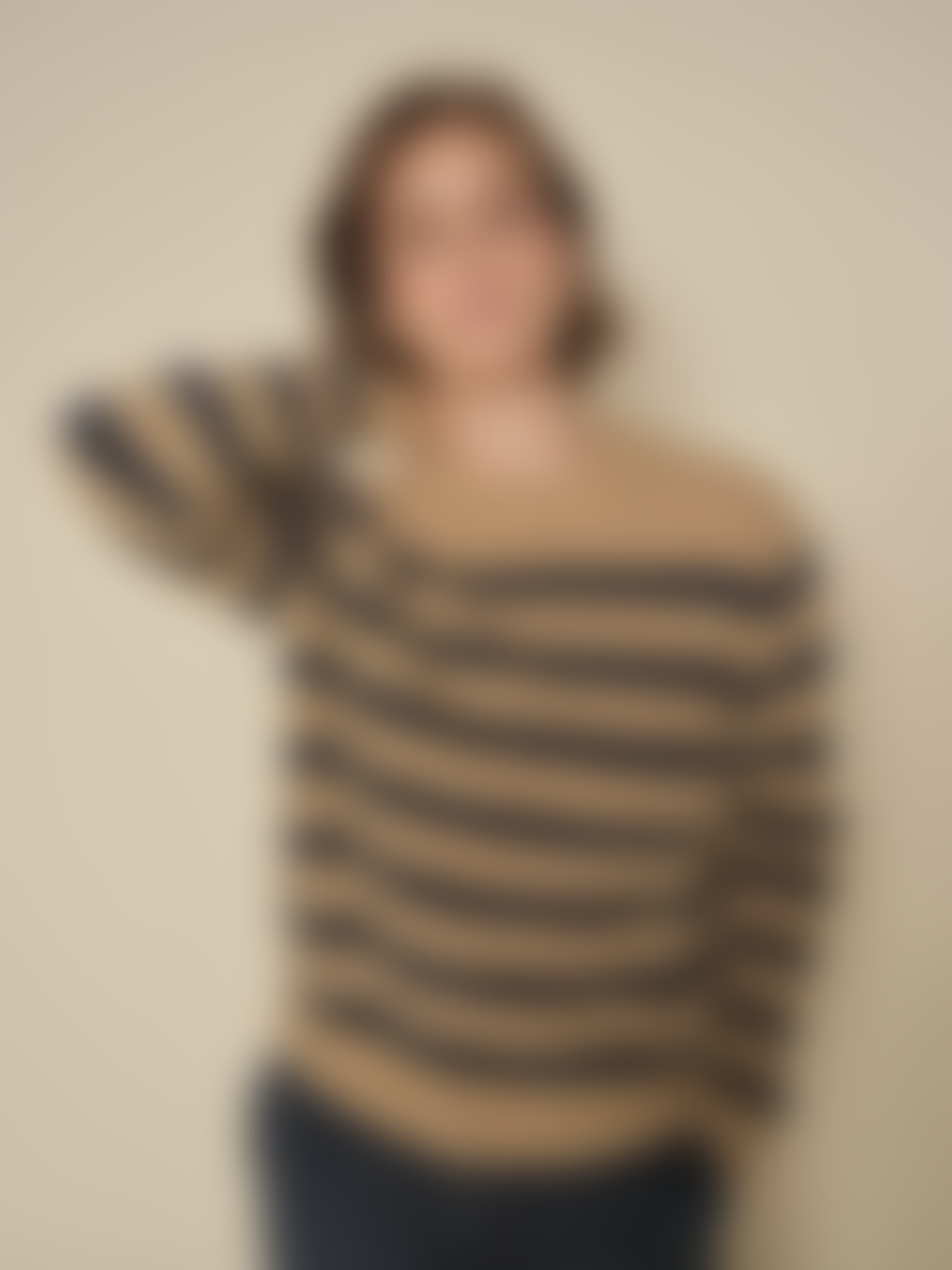 Mos Mosh Thora Striped Crewneck Jumper Navy & Caramel