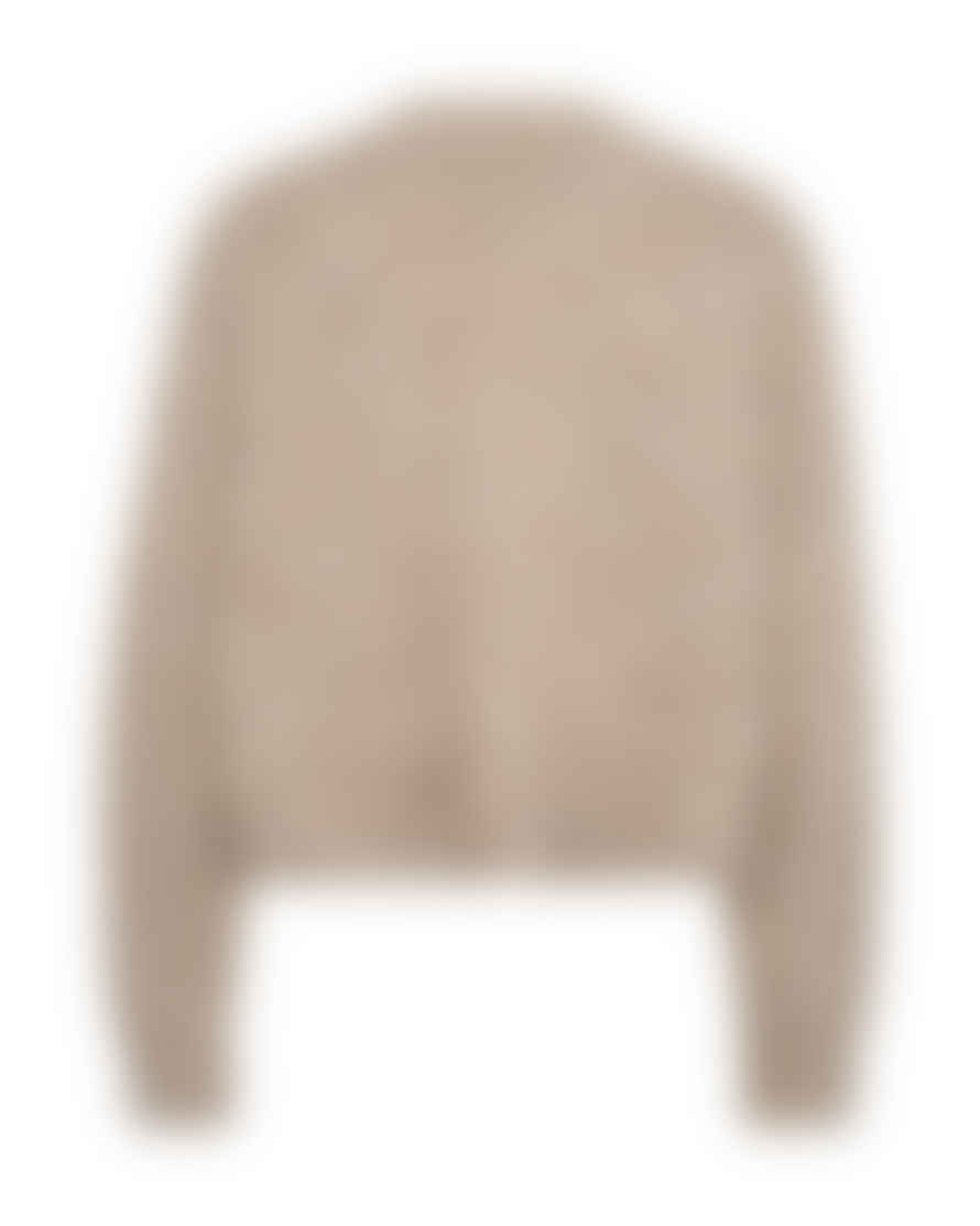 Mos Mosh Zela Knitted Cropped Oversized Cardigan Oatmeal Melange