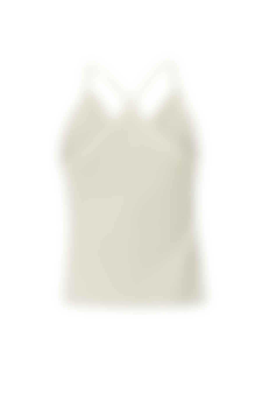 Yaya Singlet With Woven Details, V-neck, Ruffles And Cross Straps, Moonstruck Grey