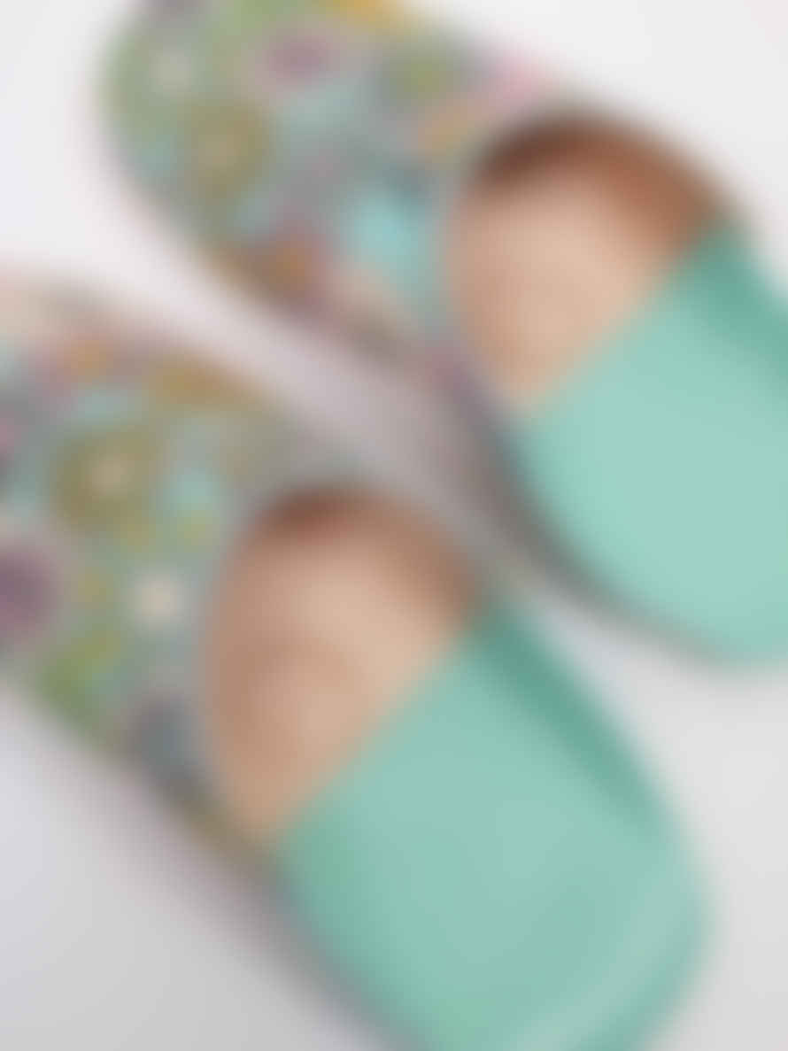 Bohemia Large Margot Floral Leather Slippers - Green/Blue Floral