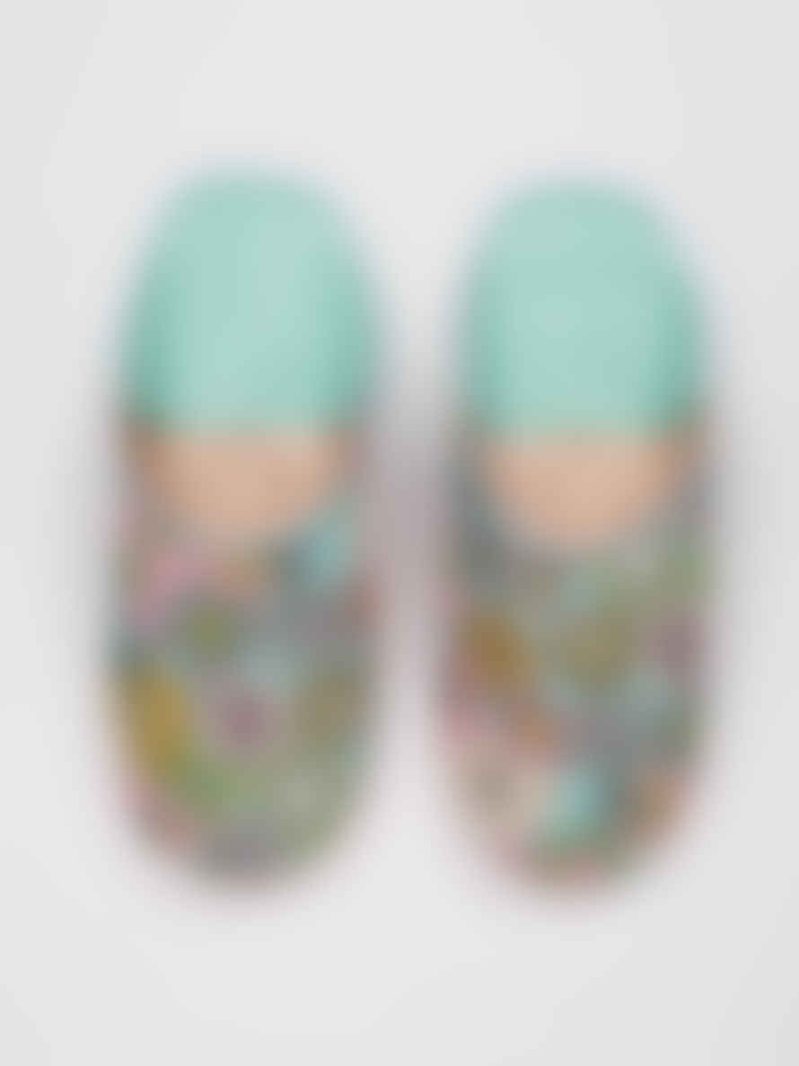 Bohemia Small Margot Floral Leather Slippers - Green/Blue Floral