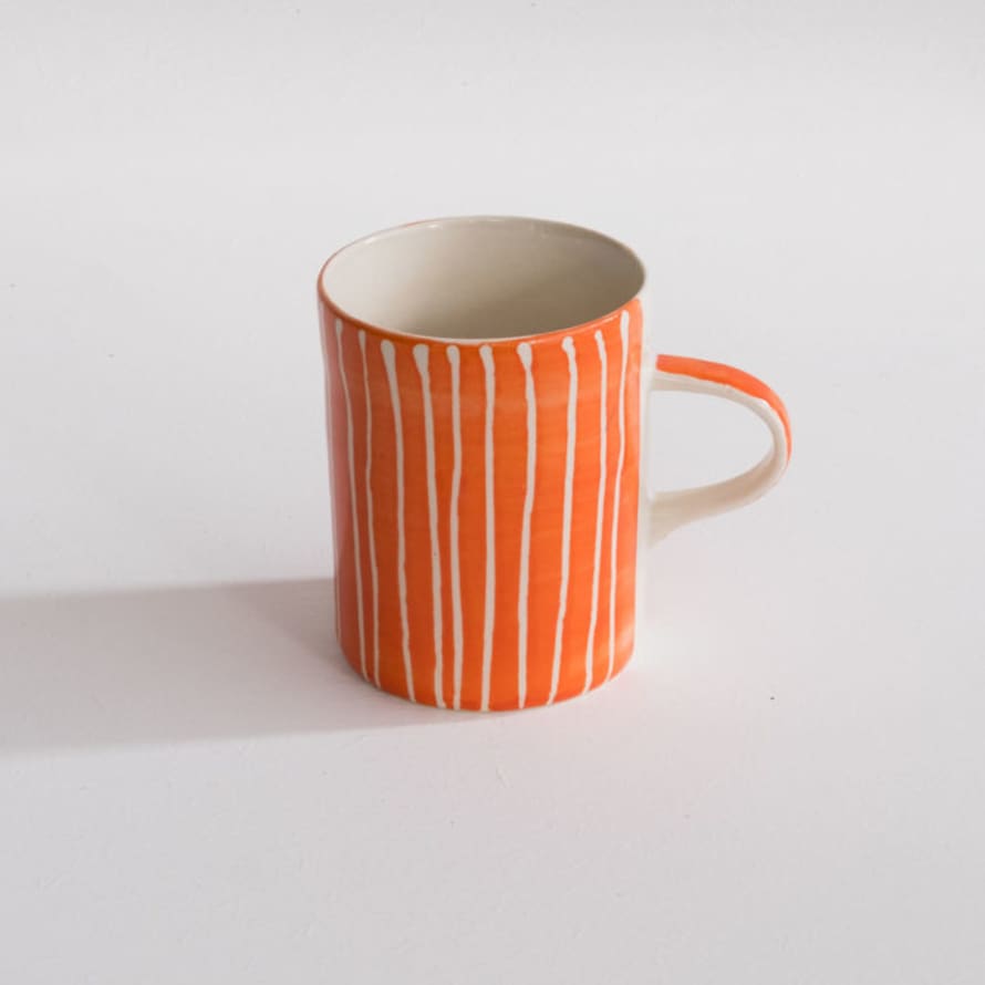 Musango Tangerine Handmade Sgraffito Striped Demi Mug