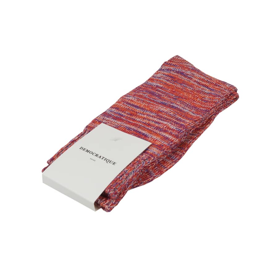 Democratique Socks Men's Socks - Relax Chunky Knit - Pearl Red/Purple Rain/Off White/Orange County
