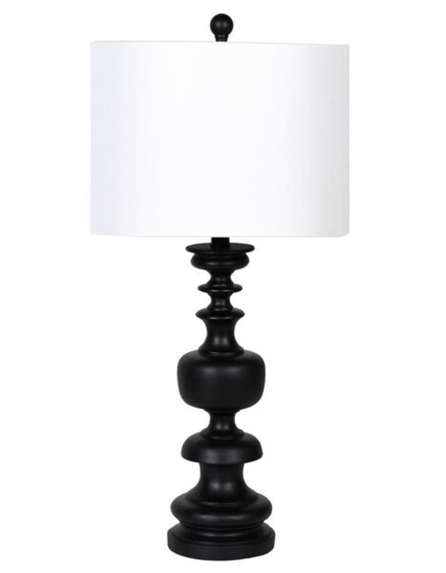 The Forest & Co. Black Wood Turned Lamp With Linen Shade