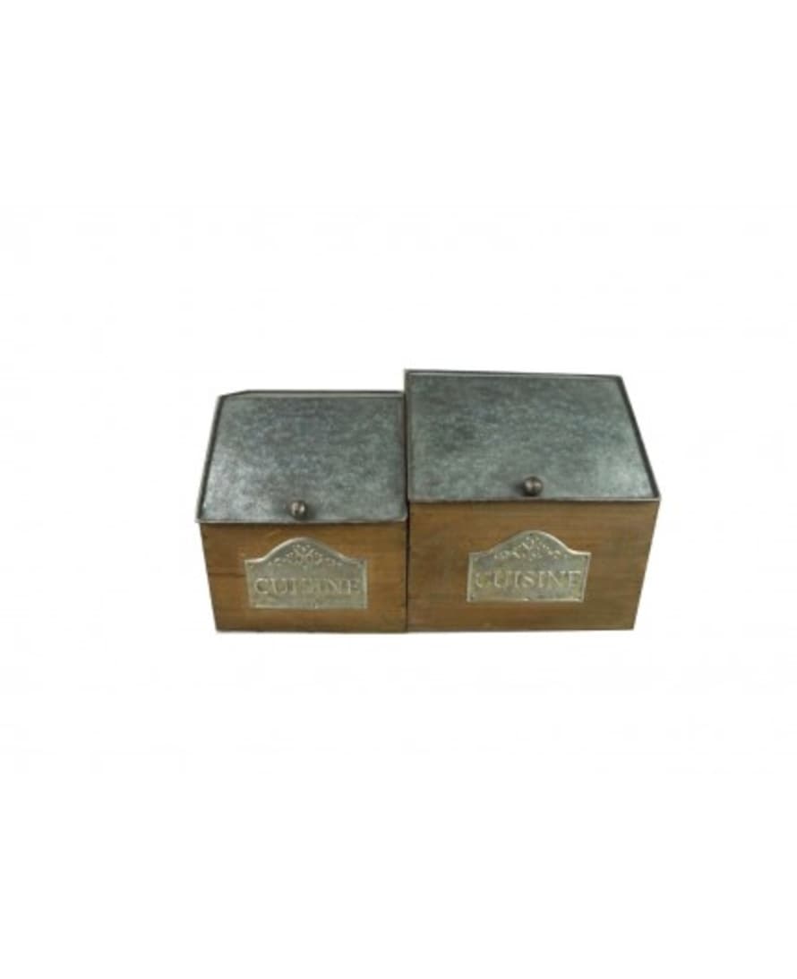 ANTIC LINE Set of 2 Wooden and Zinc Kitchen Boxes