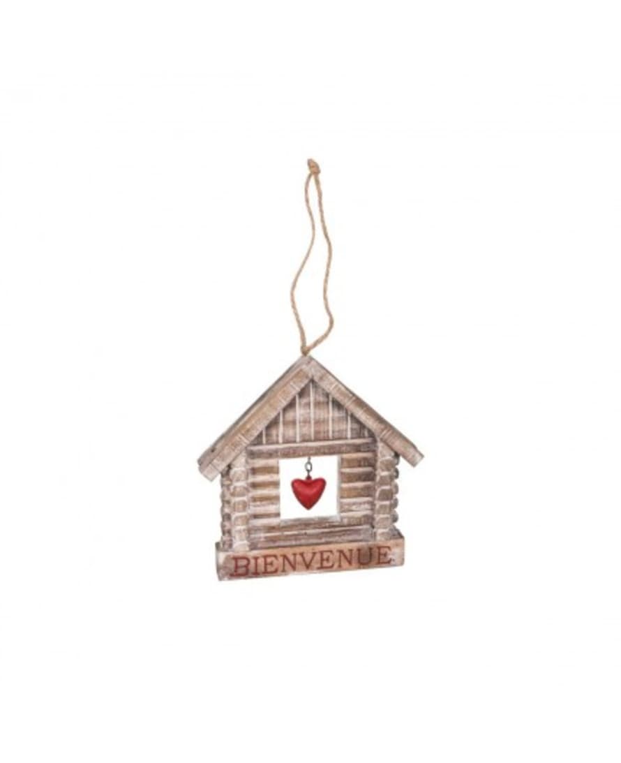 ANTIC LINE Wooden Red Heart Bienvenue House Pendant
