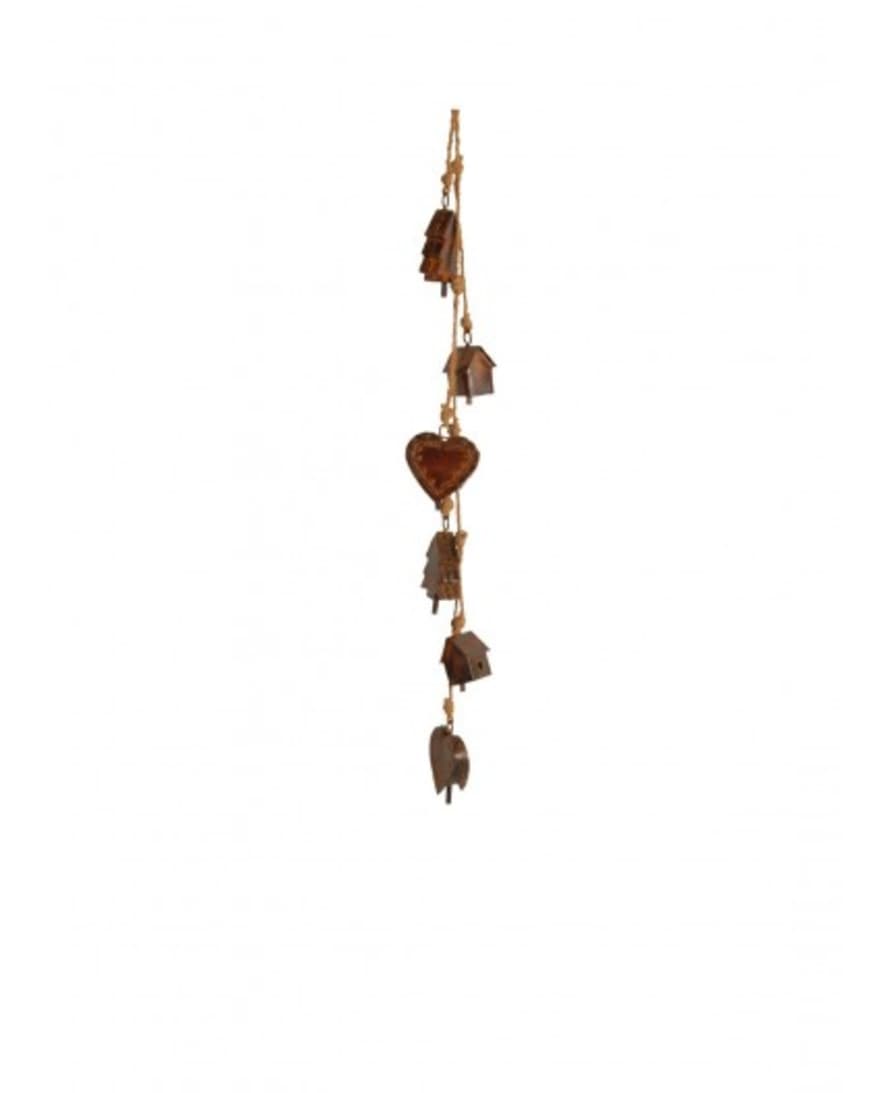ANTIC LINE Brown Metal Garland w/Houses, Hearts and Fir Trees