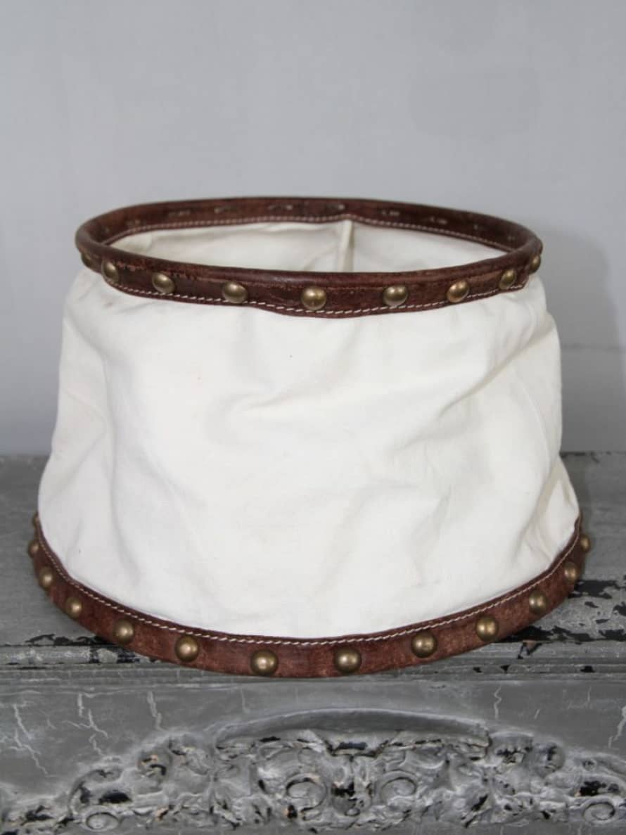 Chehoma 25 cm Brown Leather and Canvas Cylindrical Lampshade