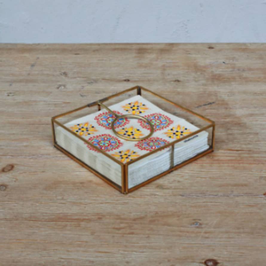 Chehoma Glass and Brass Napkin Box