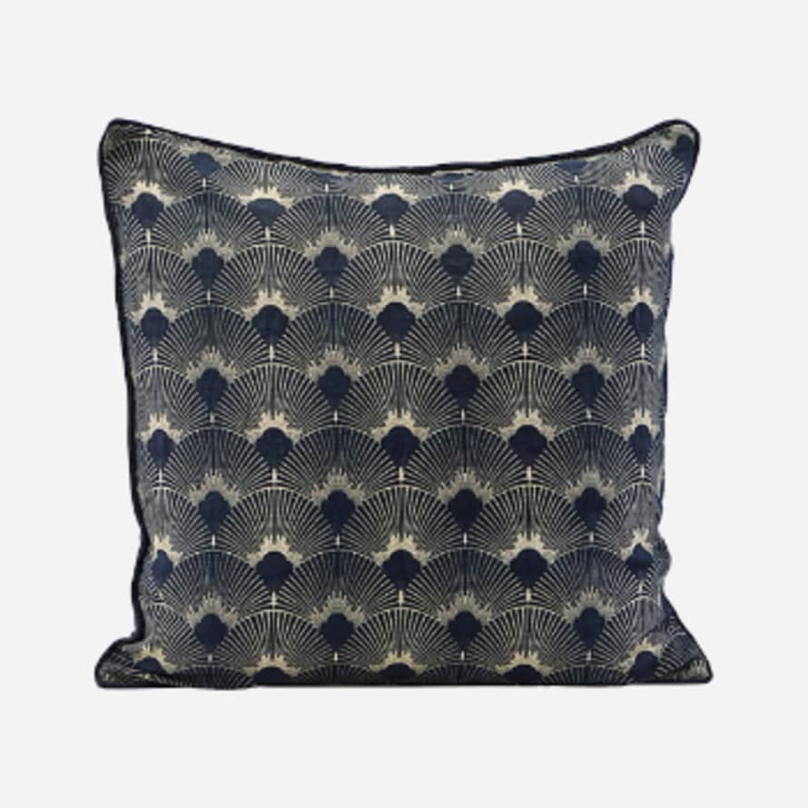 House Doctor Navy and White Deco Style Patterned Cushion