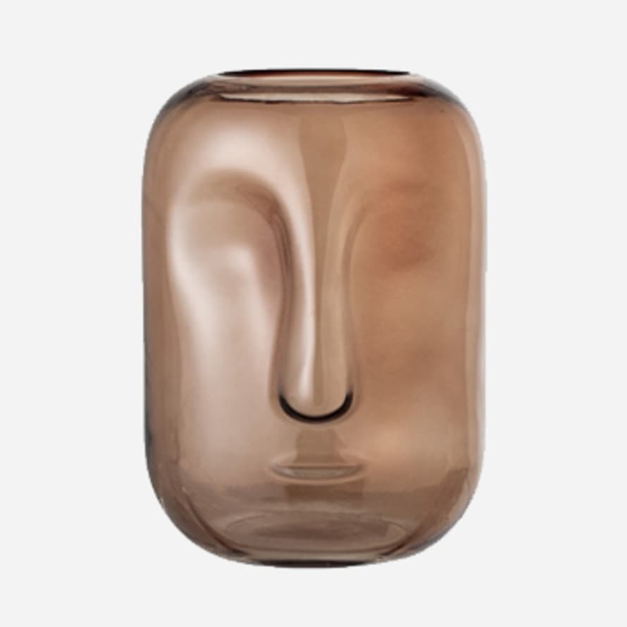 Bloomingville Face Imprint Large Glass Vase in Coffee