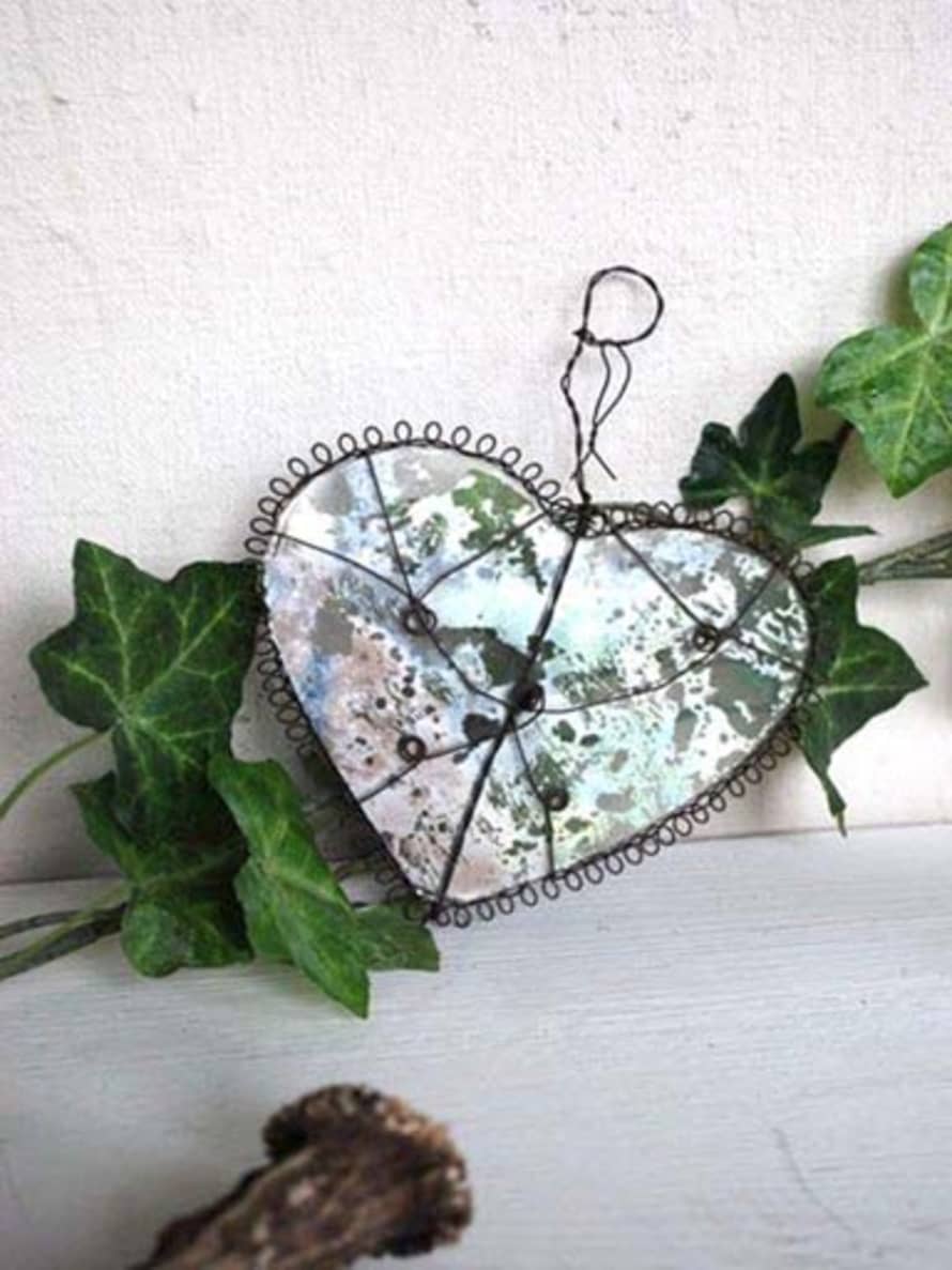 Chehoma Mirror and Rusted Wire Heart Hanging