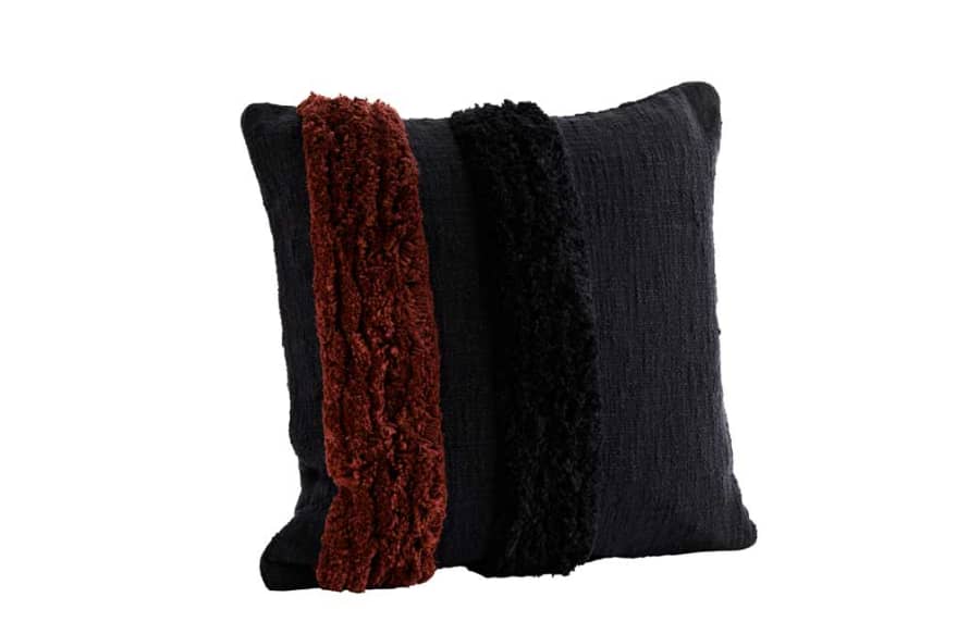 Madam Stoltz Cushion Cover with Fringes - Black/Navy/Red Cover Only