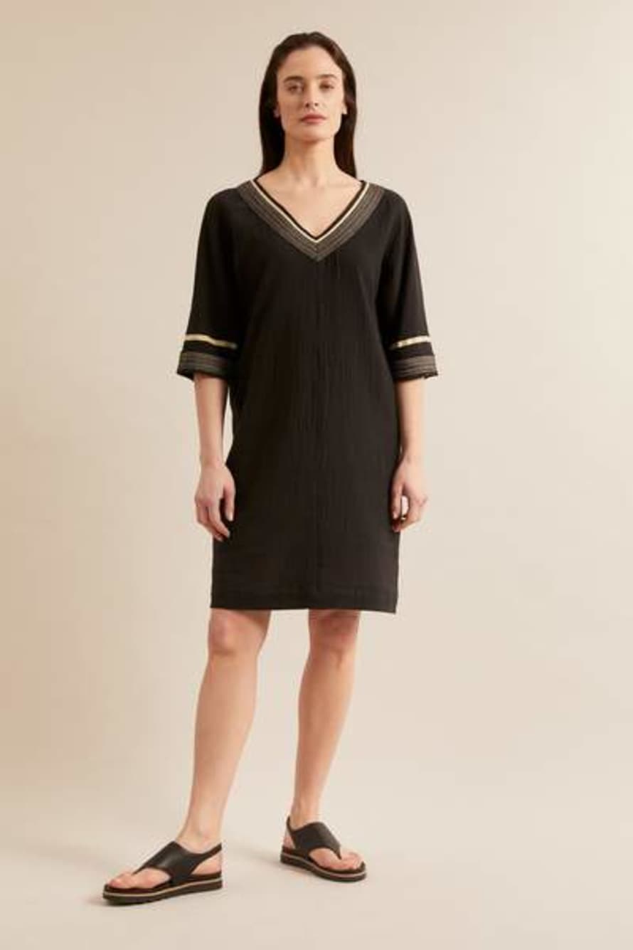 Lanius Black Linen Dress With Embroidery