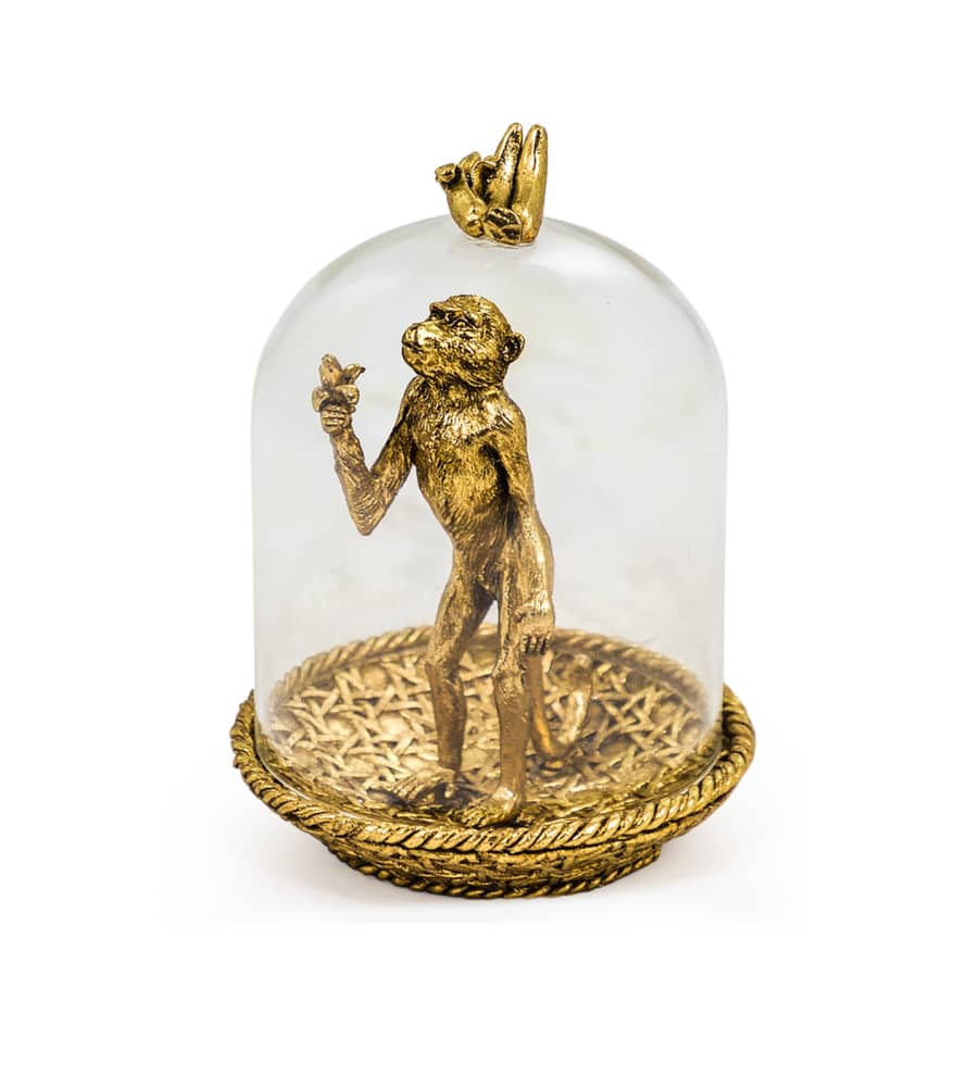 &Quirky Gold Monkey In Glass Dome