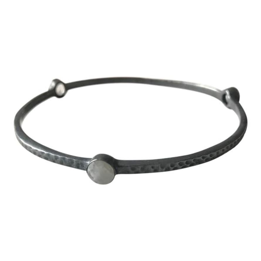Window Dressing The Soul Wdts Oxidised 925 Silver Hammered Tri Stone Bangle
