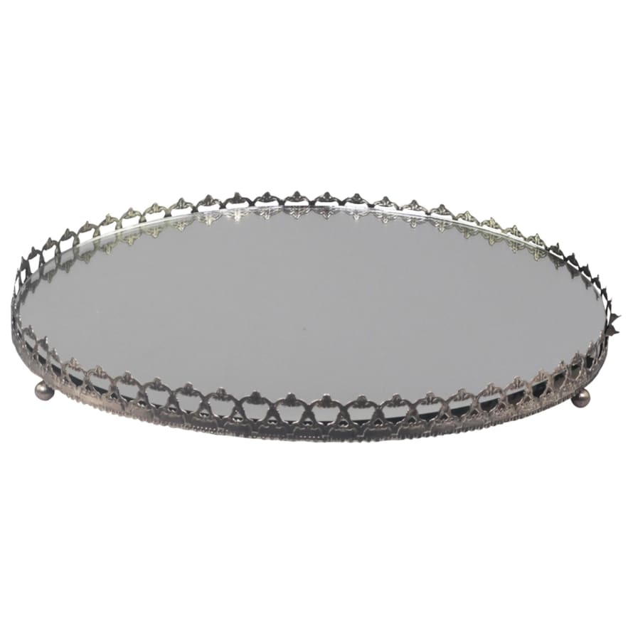 Chic Antique Mirror Dish with Lace Border