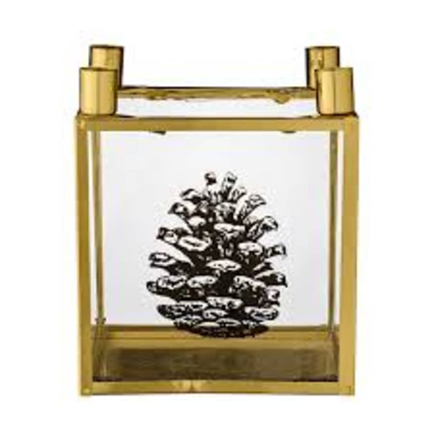 Bloomingville Gold Candle Holder with Pine Cone