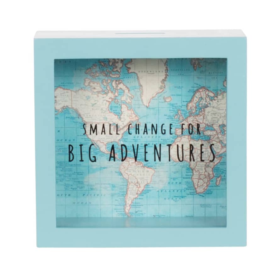 Sass & Belle  Blue Vintage Map Big Adventures Money Box
