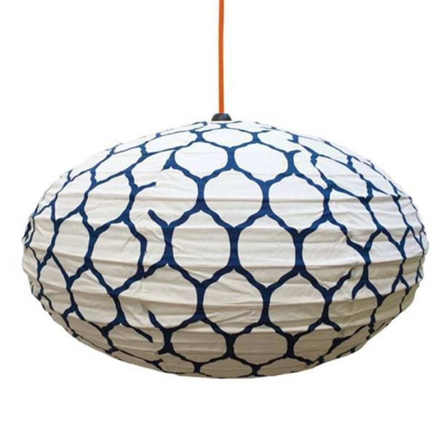 Curiouser and Curiouser Small 60cm Navy Blue & Cream Classic Cotton Pendant Lampshade