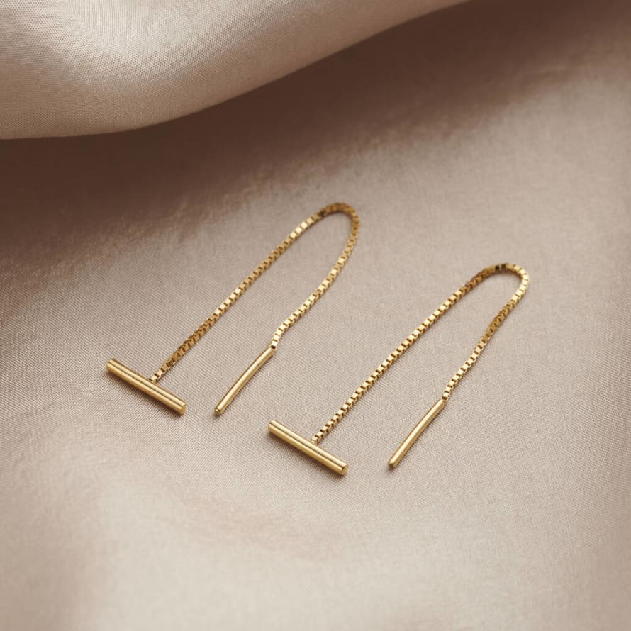 Posh Totty Designs T Bar 9ct Gold Pull Through Earrings