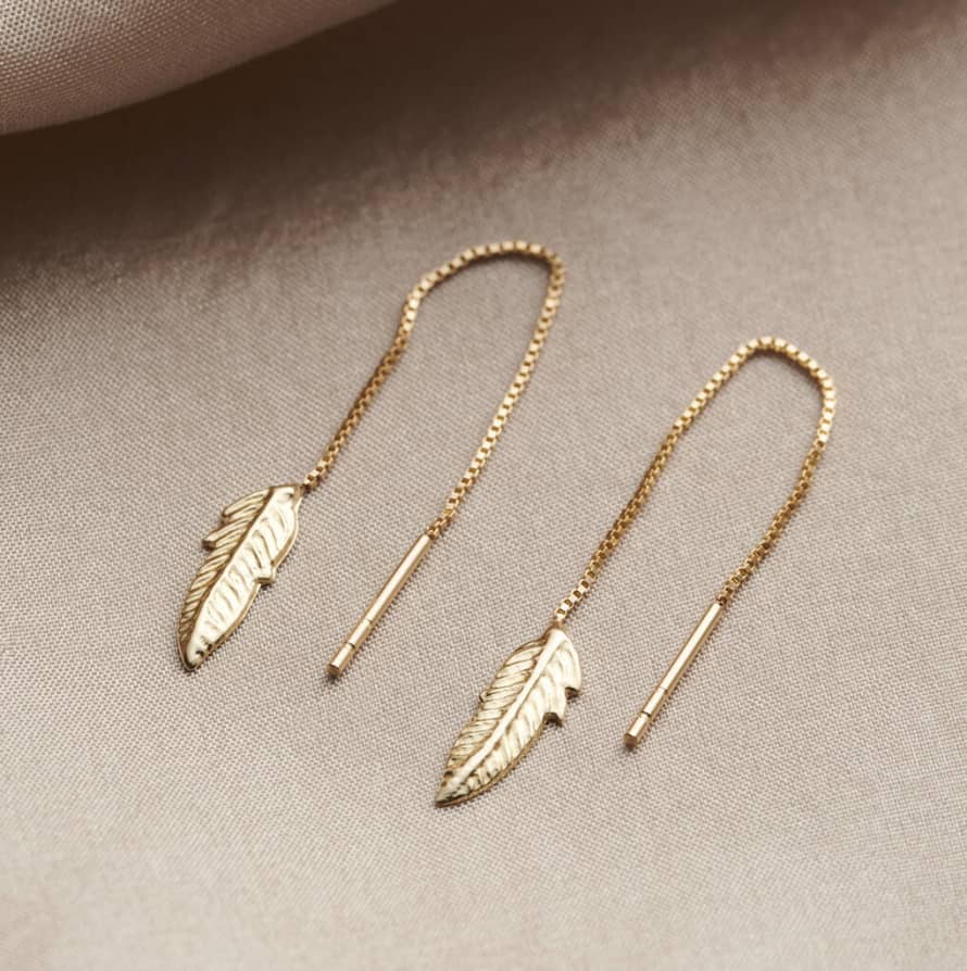 Posh Totty Designs Feather 9ct Gold Pull Through Earrings