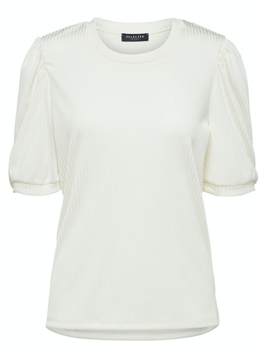 Selected Femme Lida Puff Sleeve T Shirt - Snow White 