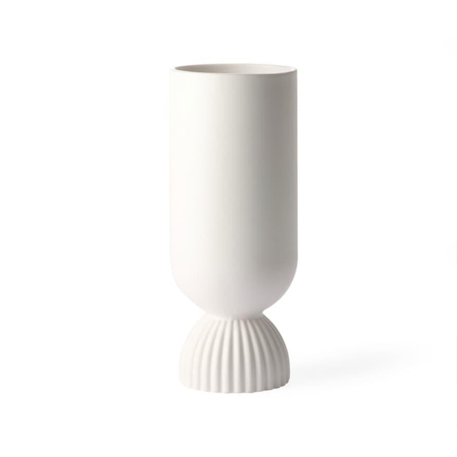 HK Living Ceramic Flower Vase Ribbed Base - White