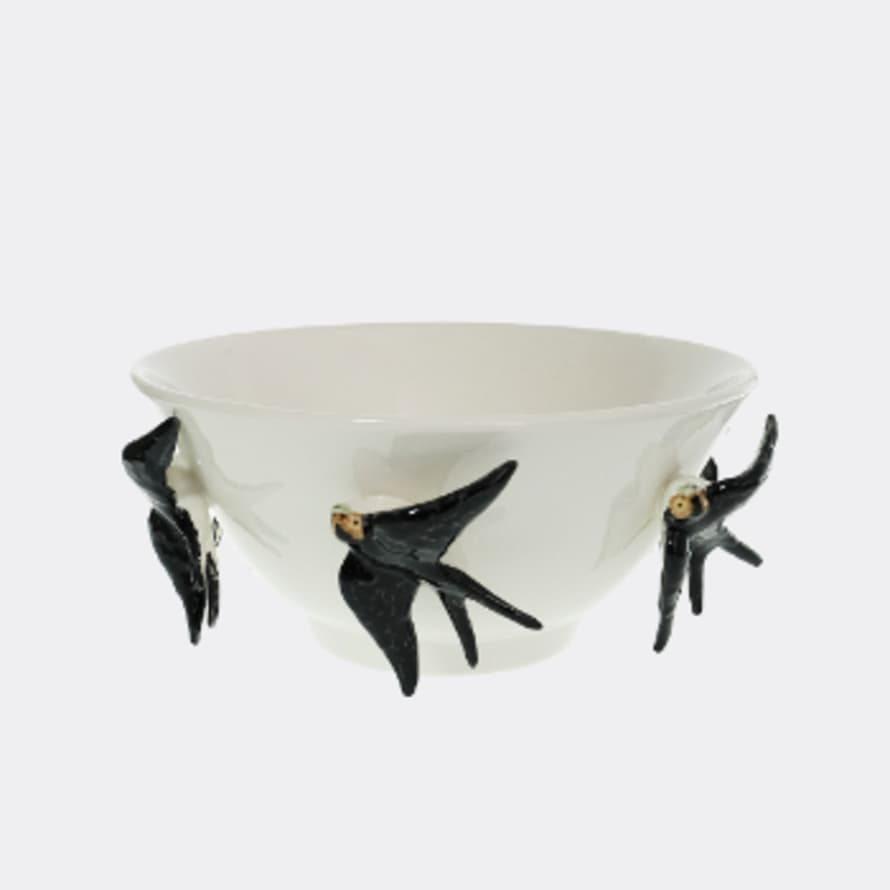 Bordallo Pinheiro Portuguese Flying Black Swallows Ivory Large Bowl 28cm