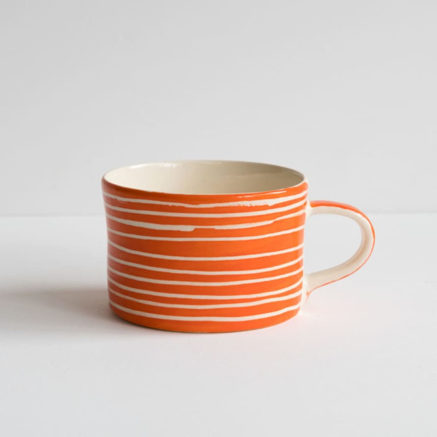 Musango Handmade Tangerine Sgraffito Wide Mug