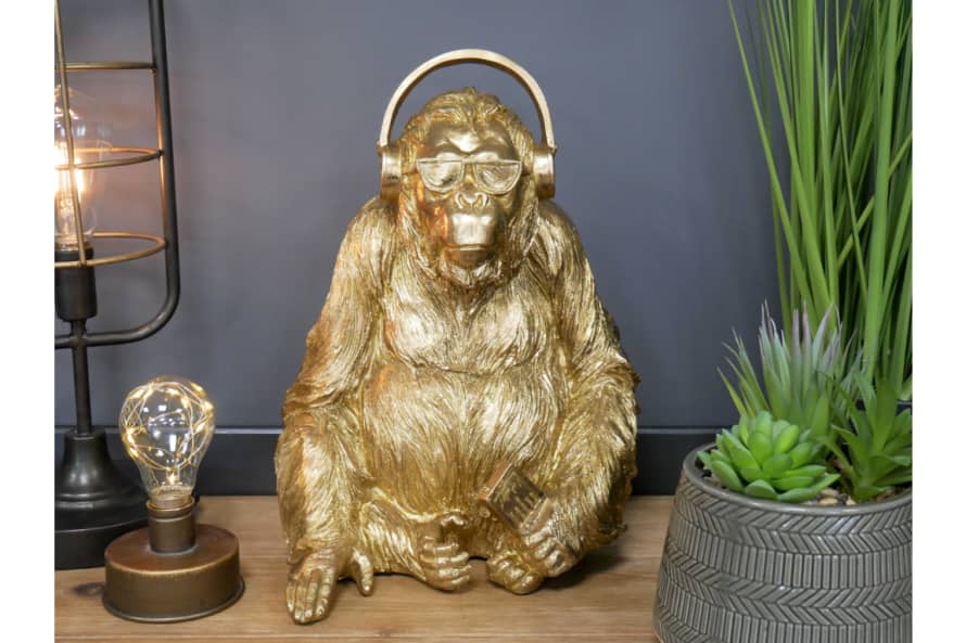 &Quirky Gold Gorilla With Headphones