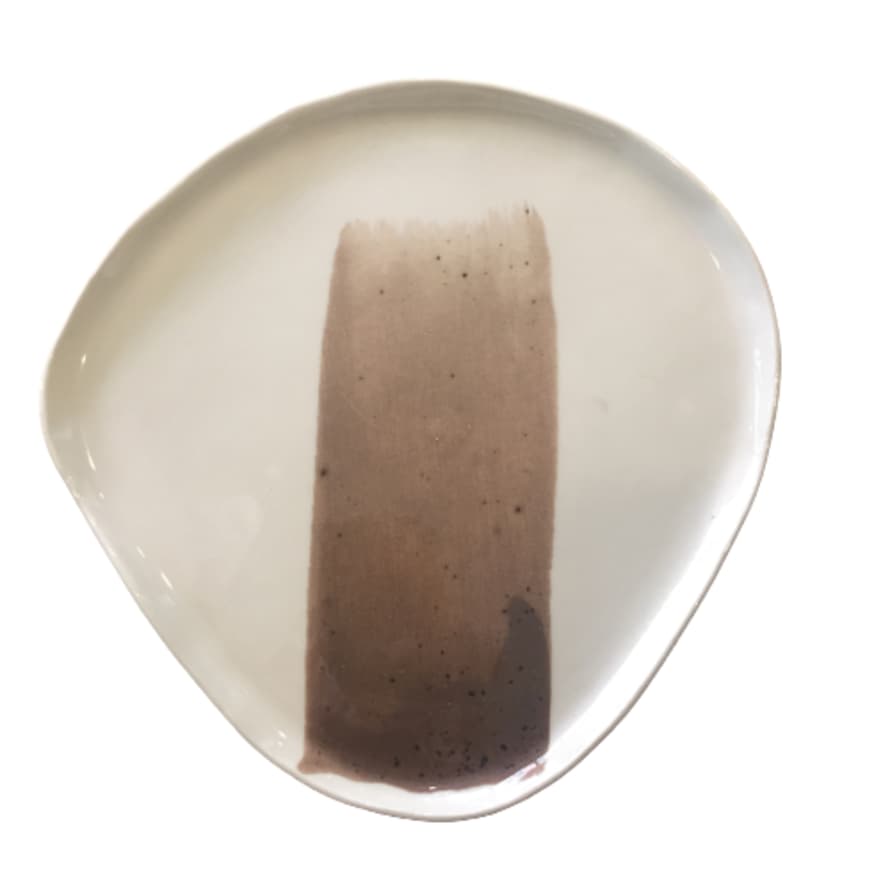 Manu Souza Small Ceramic Plate - Brown Brush Stroke