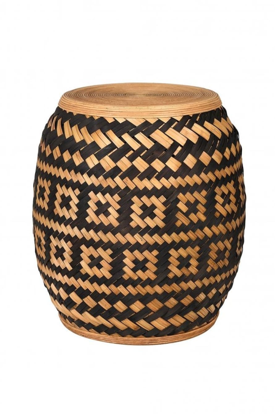 The Home Collection Black And Tan Woven Rattan Stool