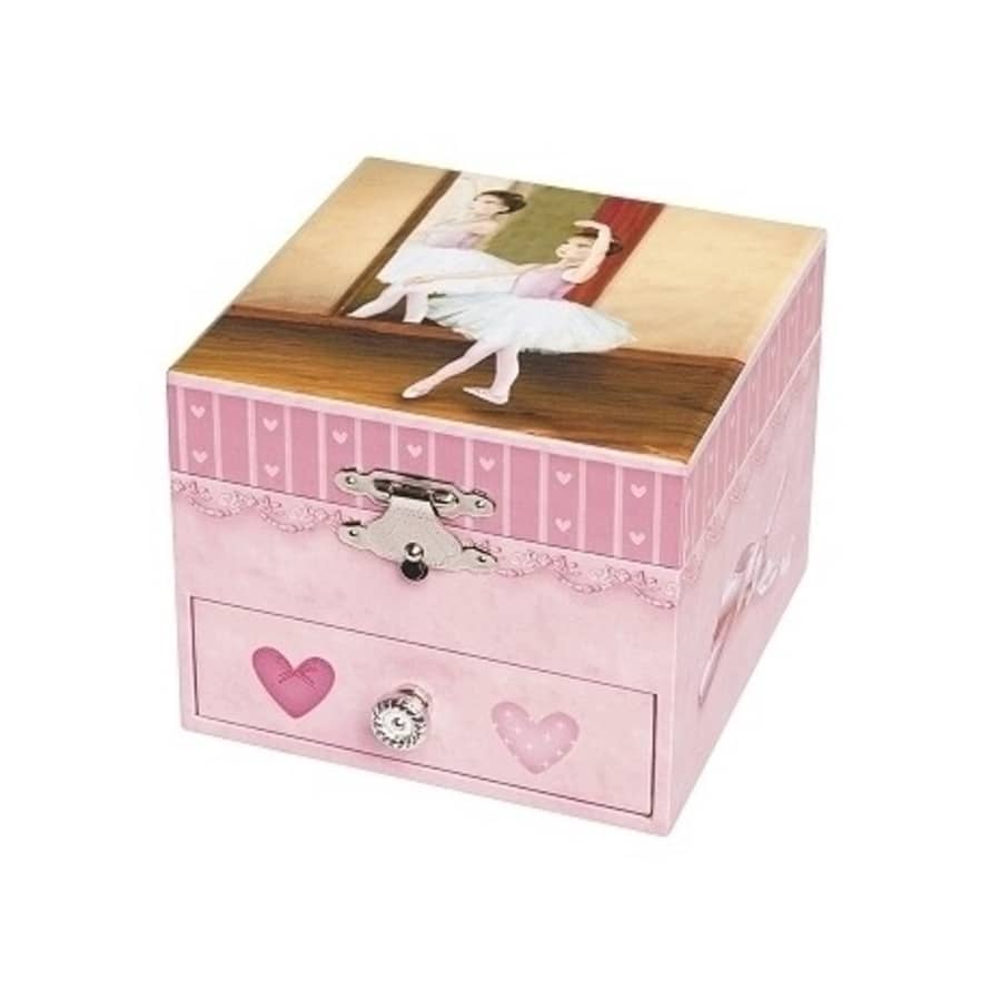 Trousselier Pink Ballerina Figurine Cube Musical Jewelry Box