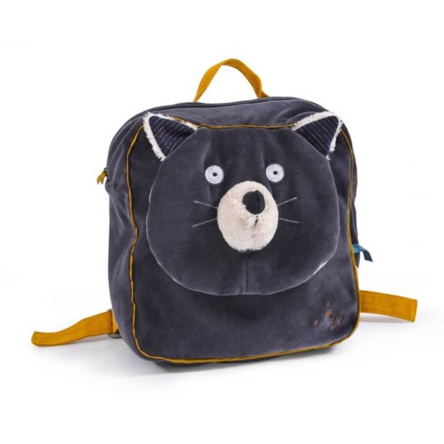 Moulin Roty Gray Alphonse Mustaches Cat Backpack