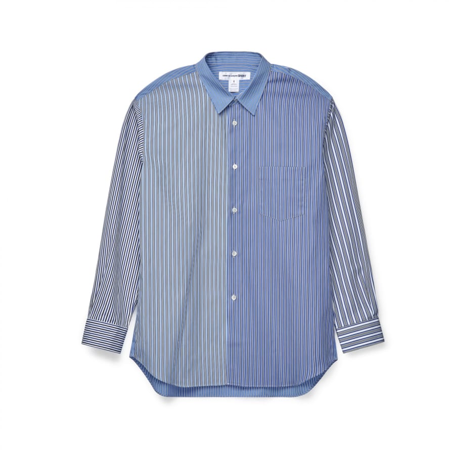 Comme Des Garcons Blue Forever Regular Fit Yarn Dyed Poplin Shirt (Stripe 2)