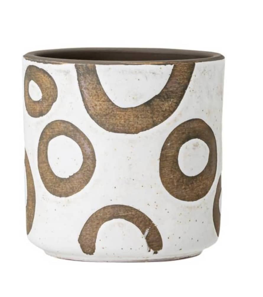Bloomingville White And Terracotta Circle Design Plant Pot