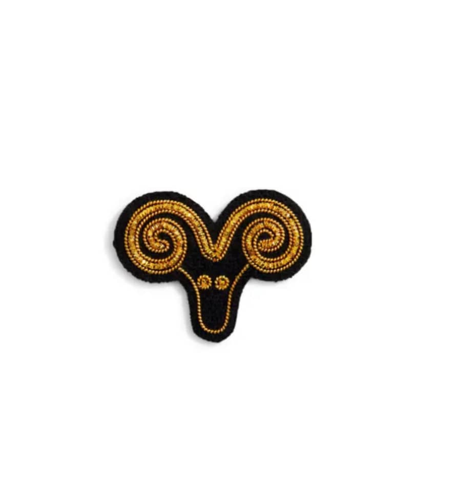 Macon & Lesquoy Black and Gold Aries Zodiac Brooch - Ram
