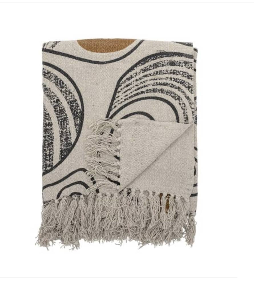 Bloomingville Natural Printed Recycled Cotton Throw