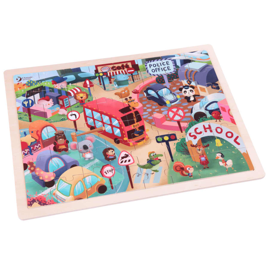 Classic World 49 Pieces Wooden City of Animals Puzzle