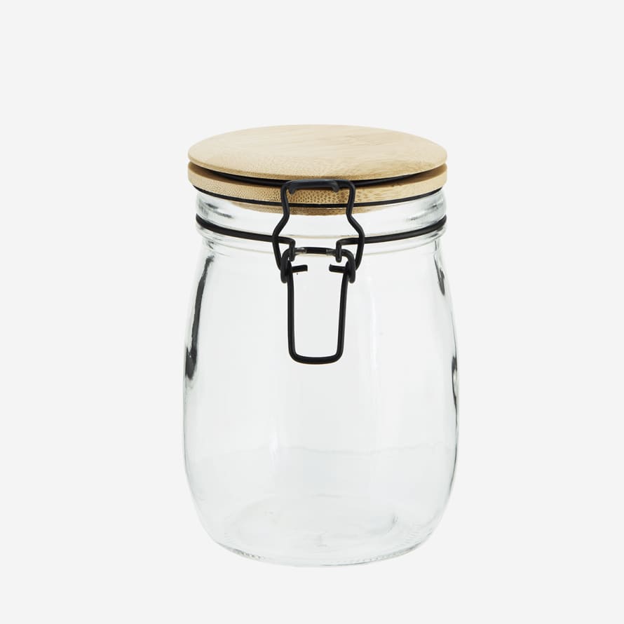 Madam Stoltz Small Glass Storage Jar with Bamboo Lid