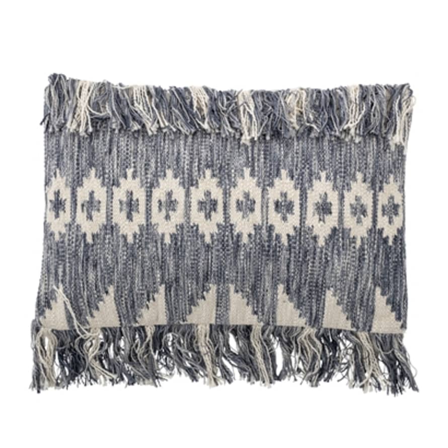 Bloomingville Ethnic Cushion L60x w40cm with Fringes in Blue and Beige