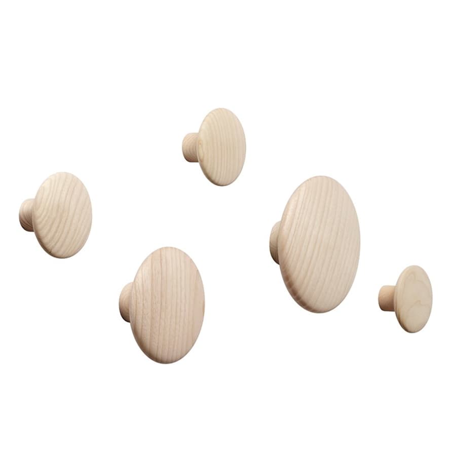 Muuto Set of 5 Oak Wooden Dots Wall Coat Rack
